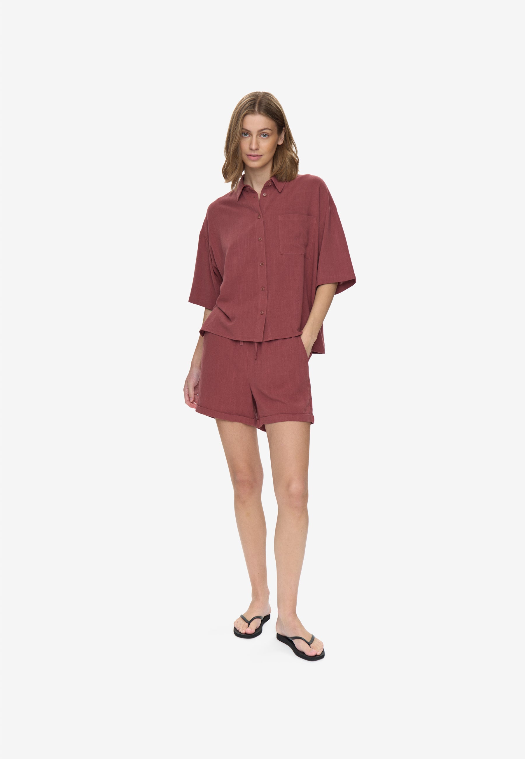 moves Elise short sleeved linen blend shirt 2744 Short Sleeved Shirt 1426 Apple Butter