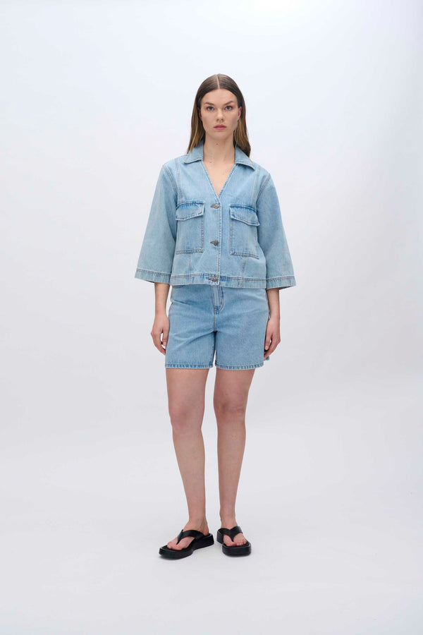 moves Amarie denim shirt 4283 Short Sleeved Shirt 1001 Light Blue