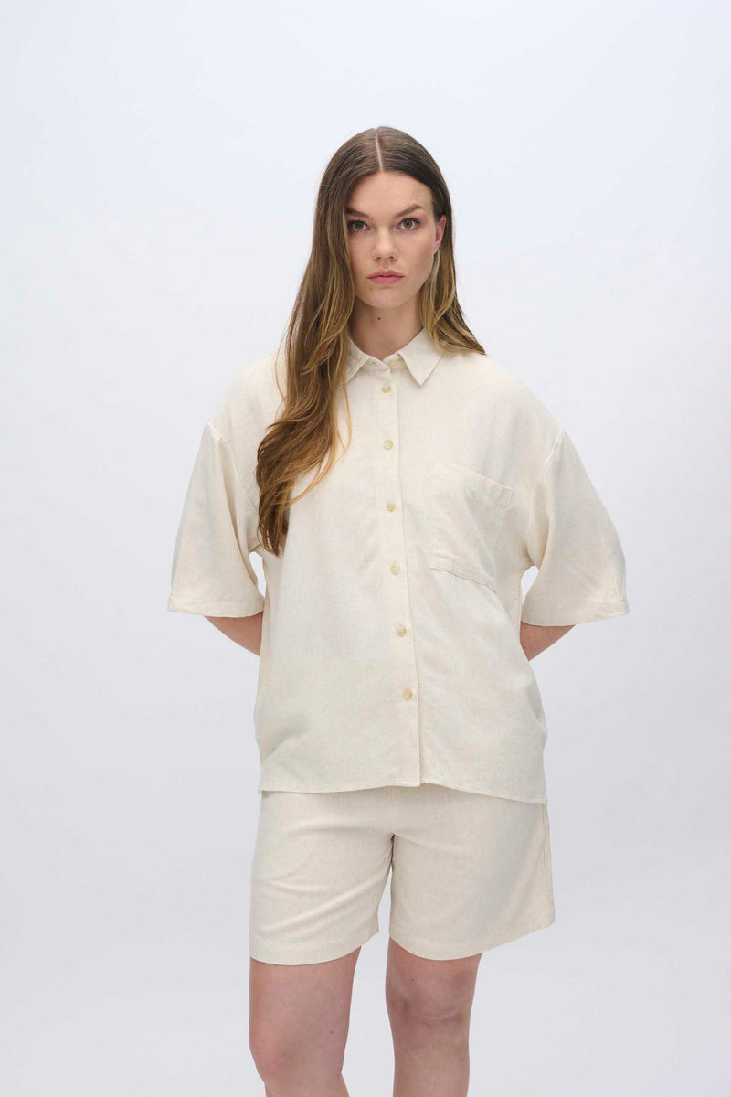 moves Elise short sleeved linen blend shirt 2744 Short Sleeved Shirt 0108 Castle Wall